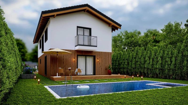 Contemporary house under construction in the peaceful village Pchelishte