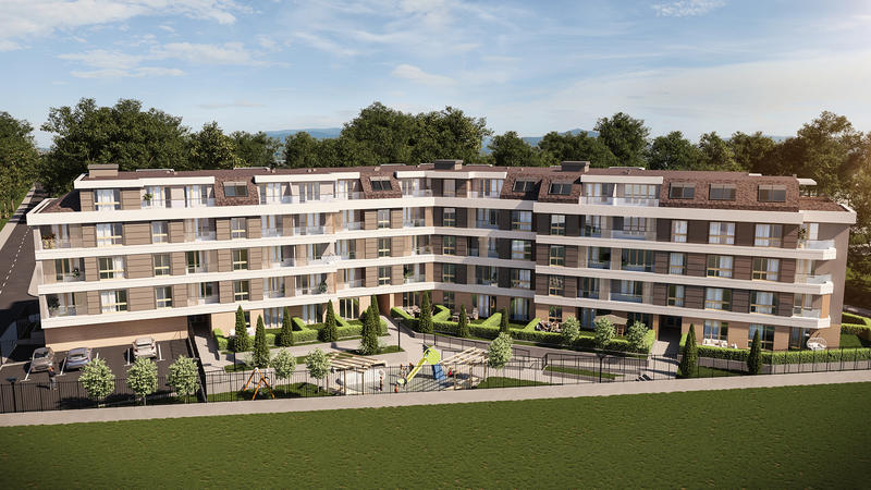 Modern brick apartments with parking and nearby metro