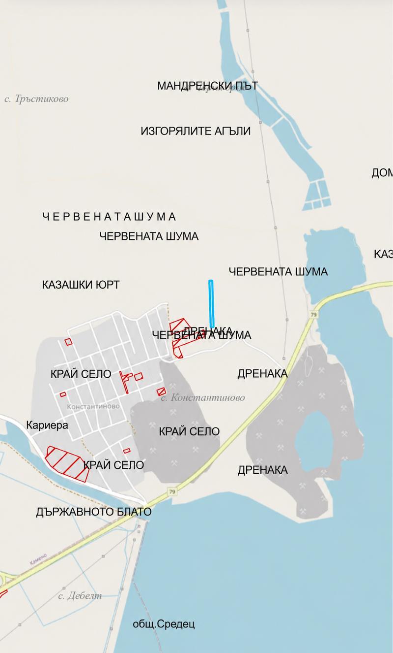 Spacious agricultural land in the well-developed village Konstantinovo