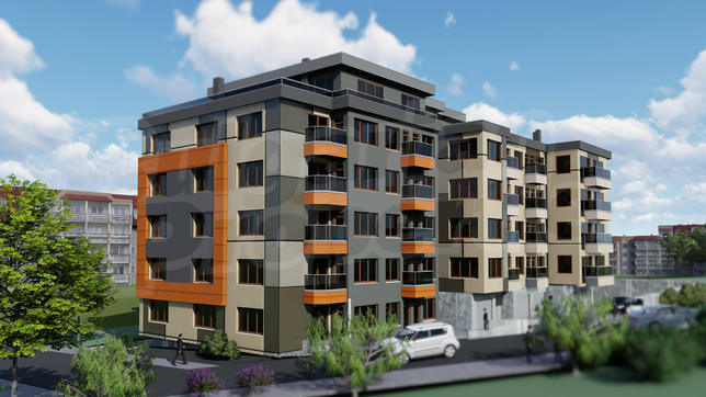 One-bedroom and two-bedroom apartments in a building with a garden area One-bedroom and two-bedroom apartments in a building with a garden area